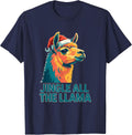 Jingle All The Llama Funny Llama Christmas Animal Lover Gift T-Shirt - Navy Blue
