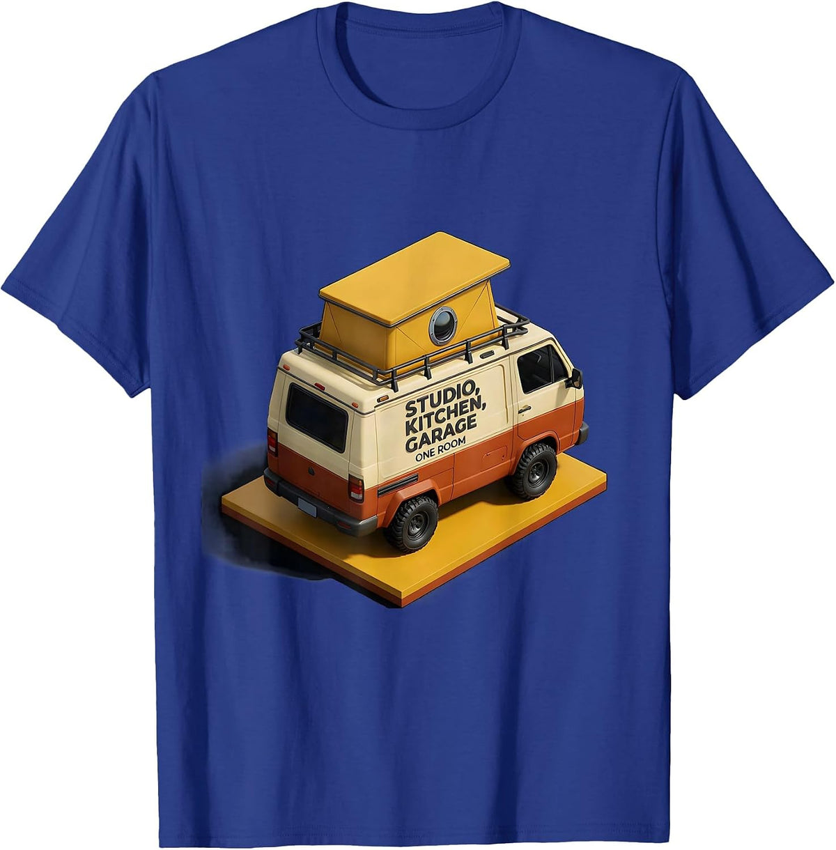 Studio, Kitchen, Garage: One Room Retro Van Life Nomads T-Shirt - Royal Blue