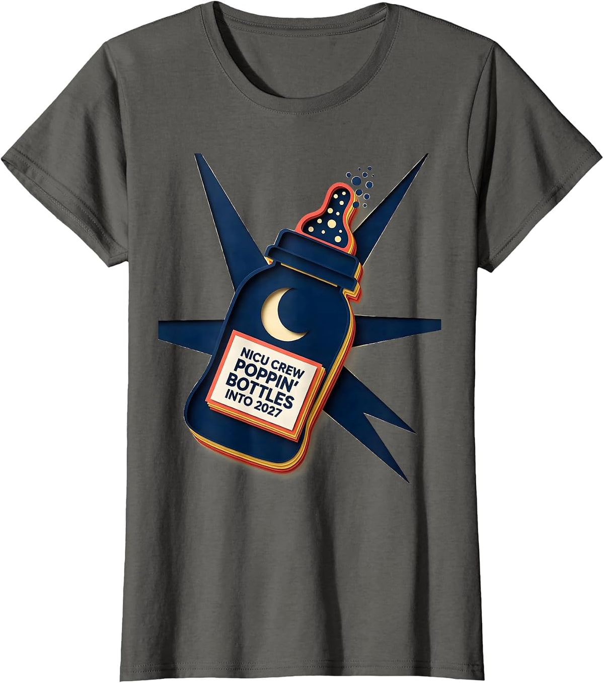 Women's NICU Crew Poppin Bottles Into 2027 Nurse New Year Eve T-Shirt - Asphalt Grey