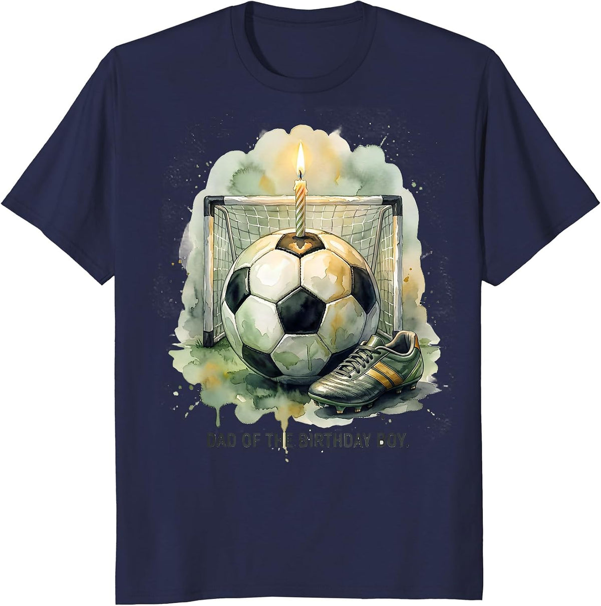 Dad of the Birthday Boy Watercolor Soccer Family Matching T-Shirt - Navy Blue