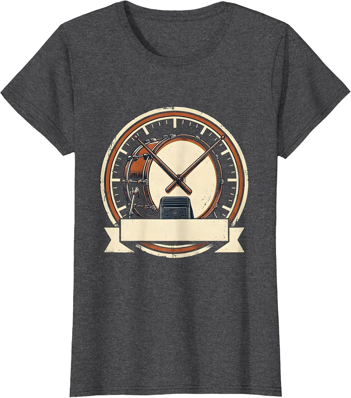 Women's Vintage Drum Badge Drummer Percussionist Gift T-Shirt - Dark Heather Grey