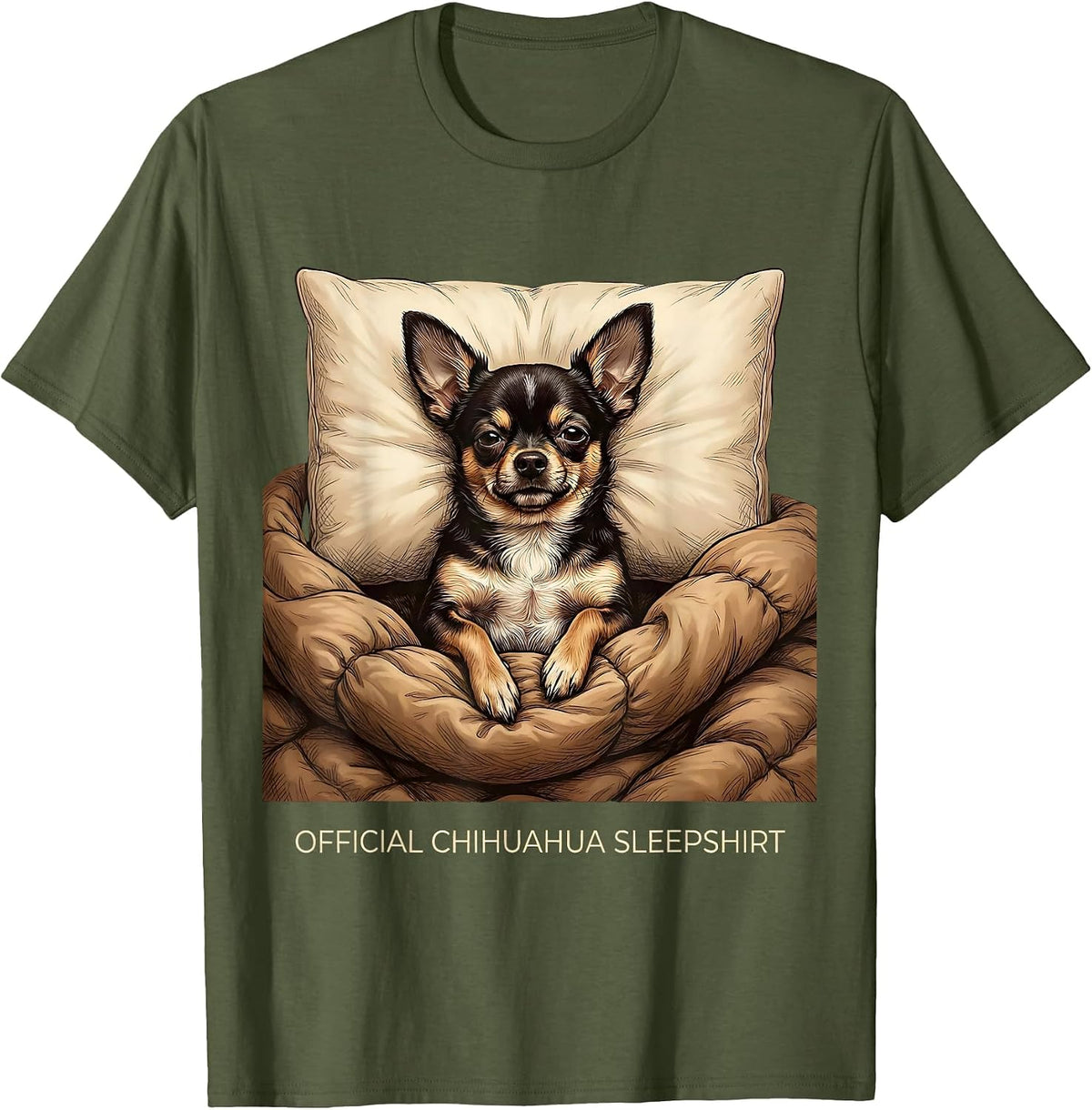 Men's OFFICIAL CHIHUAHUA SLEEPSHIRT Dog Lover Napping Pajama Humor T-Shirt - Olive Green