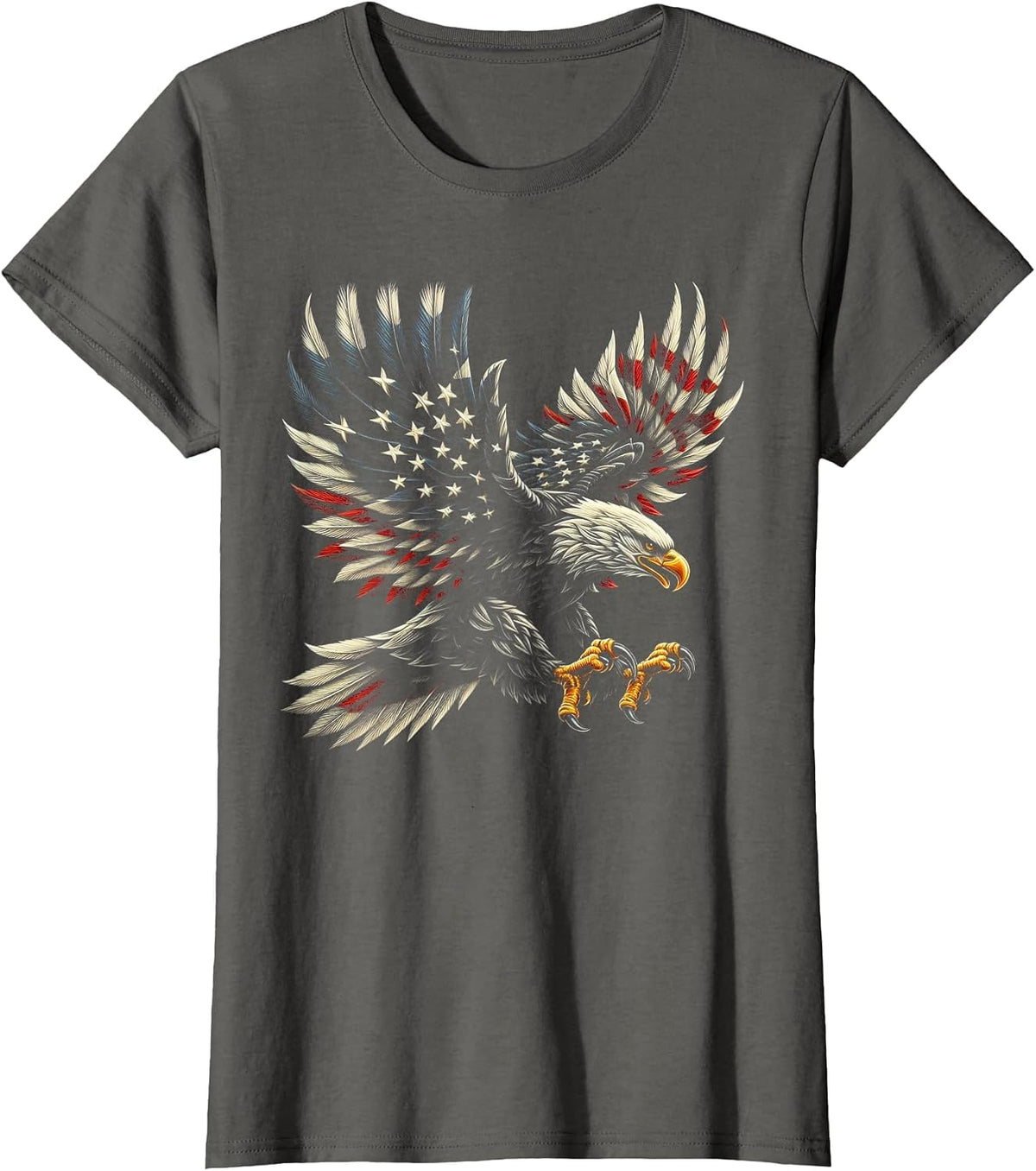 Patriotic American with Eagle and USA Flag T-Shirt - Asphalt Grey