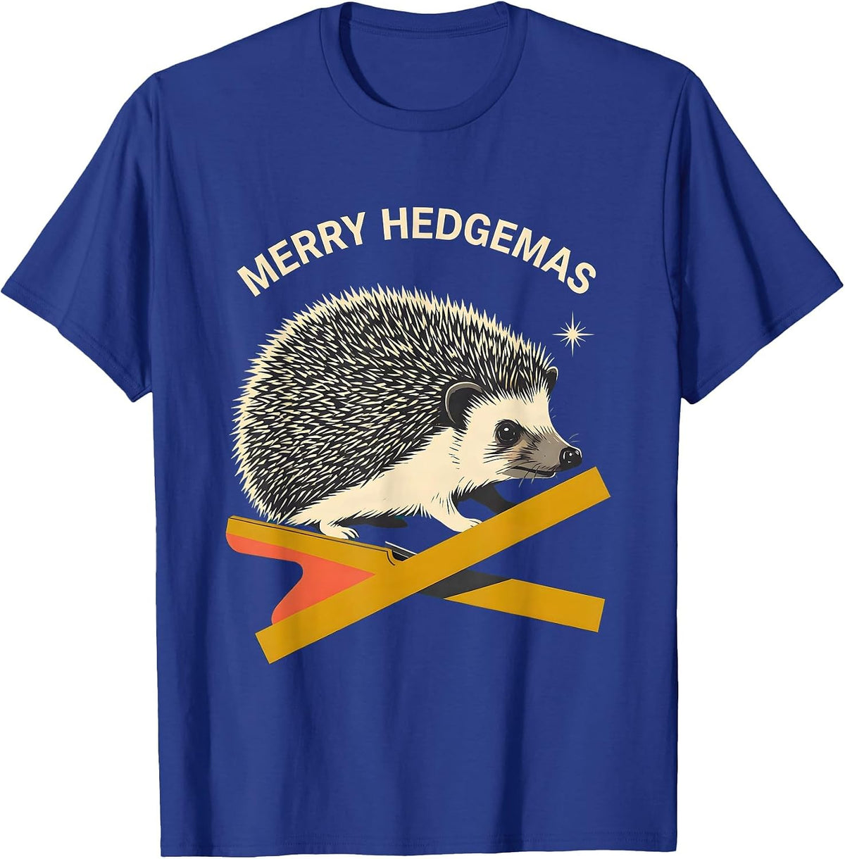 Men's Merry Hedgemas Midcentury Modern Hedgehog Christmas Humor T-Shirt - Royal Blue