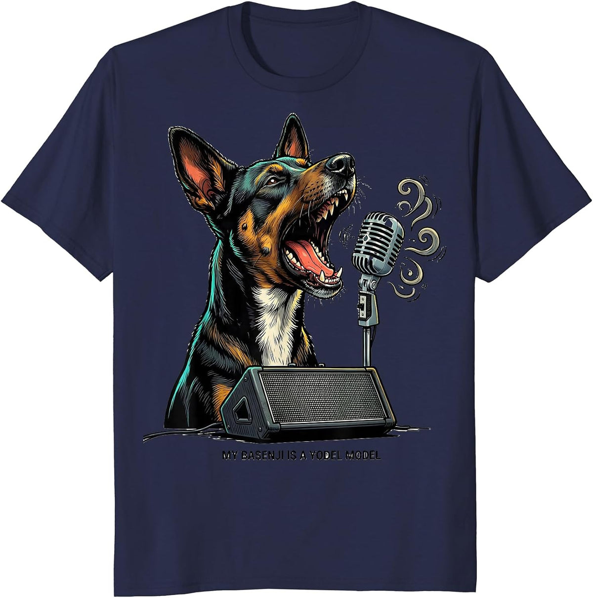 My Basenji Is A Yodel Model Funny Dog Lover Gift T-Shirt - Navy Blue