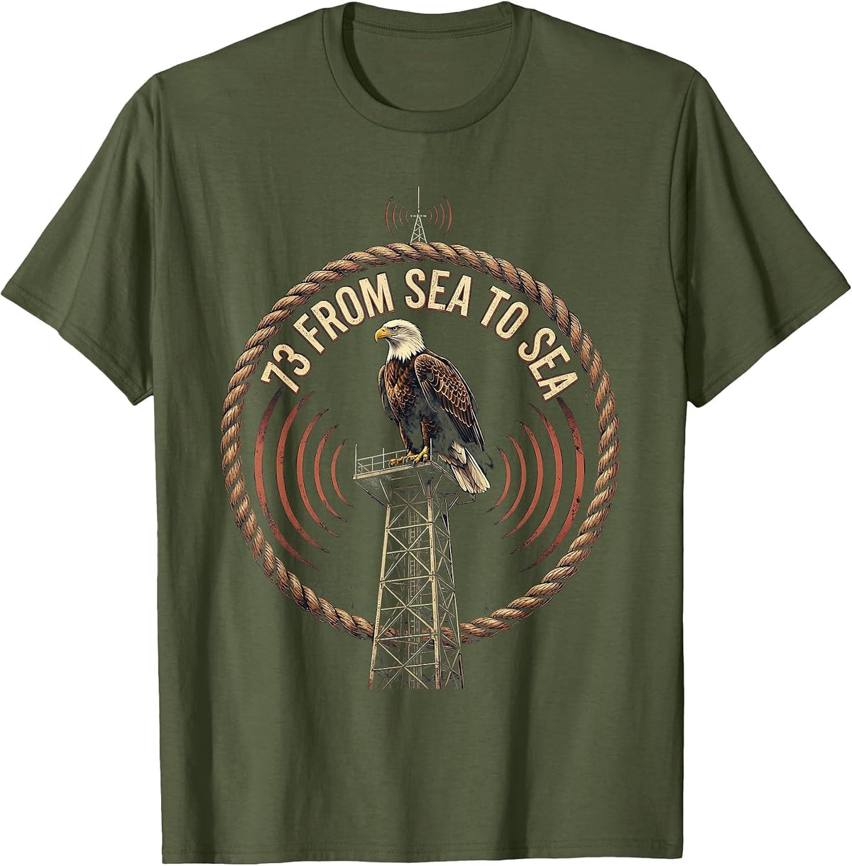 73 From Sea To Sea Vintage Radio Operator Design T-Shirt - Olive Green