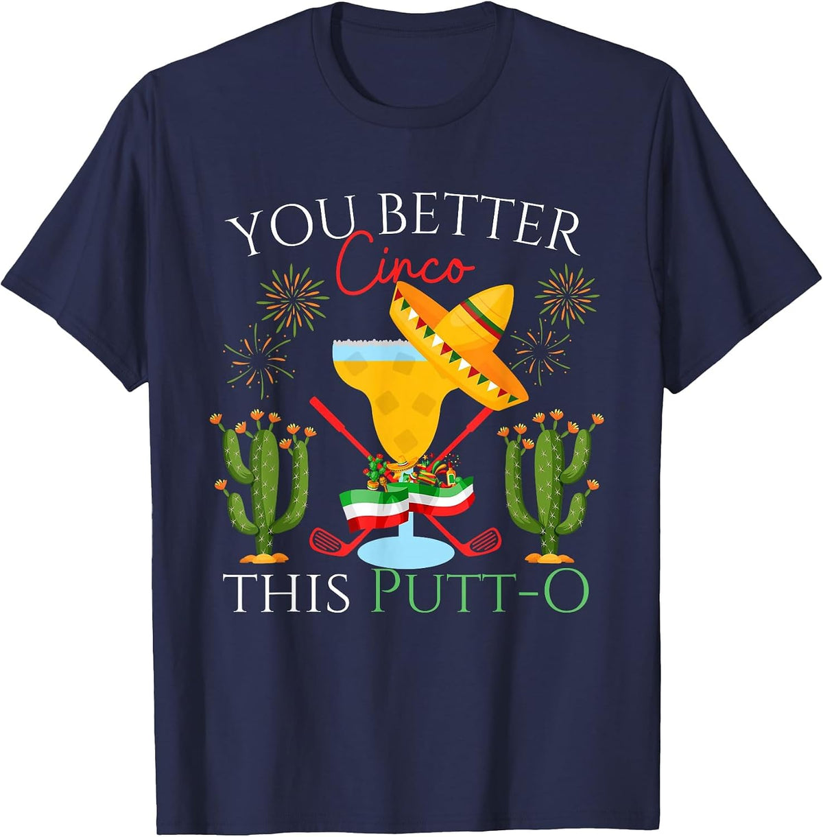 Cinco De Mayo Golf Golfer Drinking Margaritas Tequila T-Shirt - Navy Blue