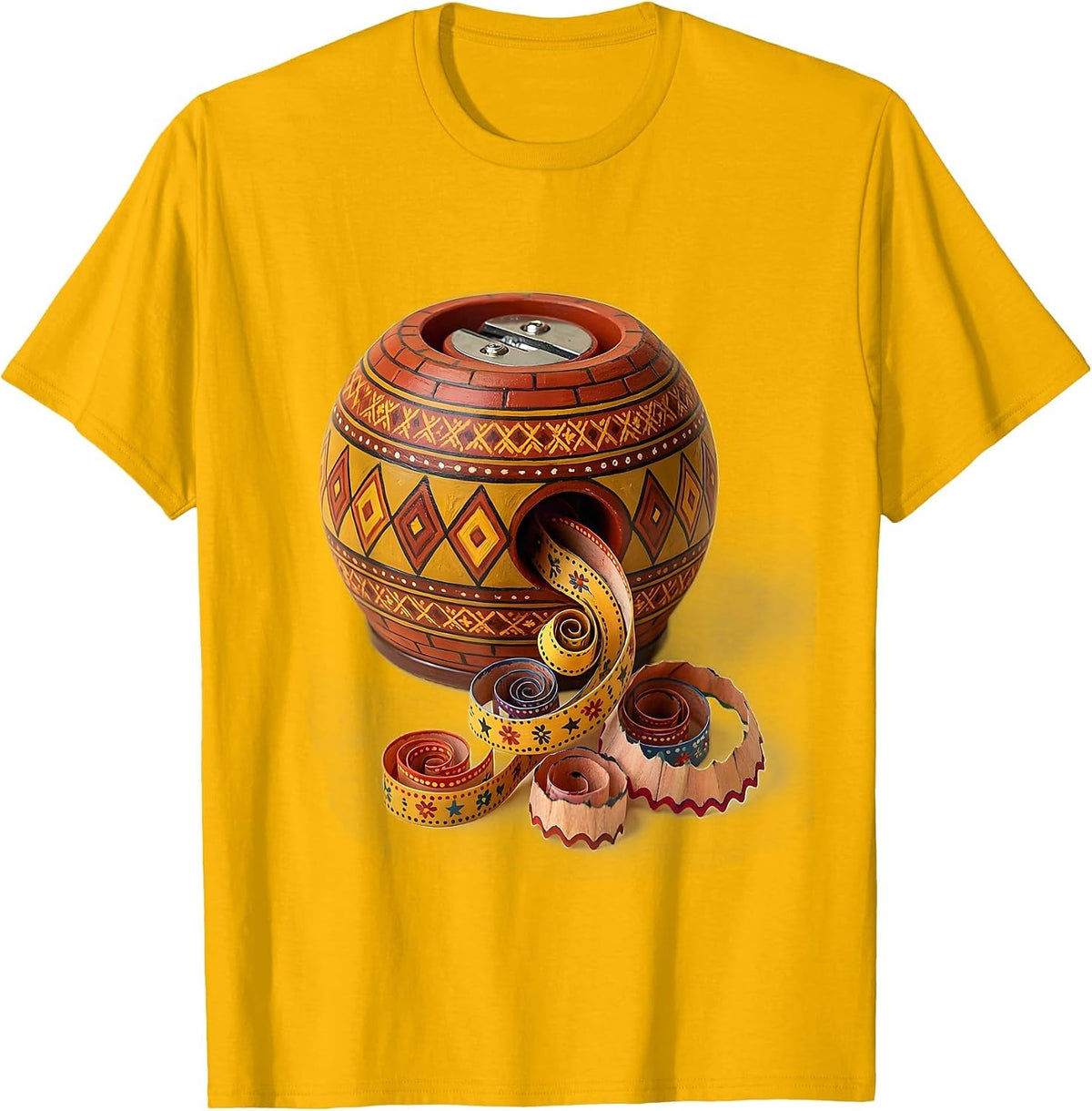 Men's 5th Grade Teacher Pencil Sharpener Illustration T-Shirt - Golden Yellow