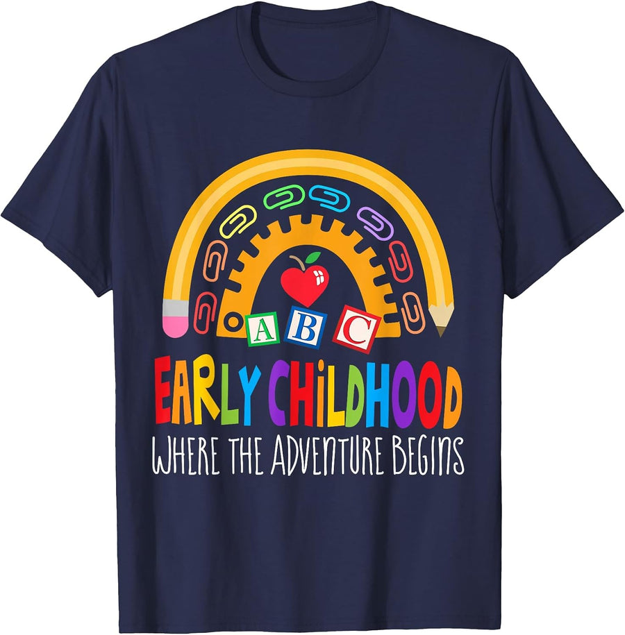 Teacher Early Childhood Education Preschool Head Start Crew T-Shirt - Navy Blue