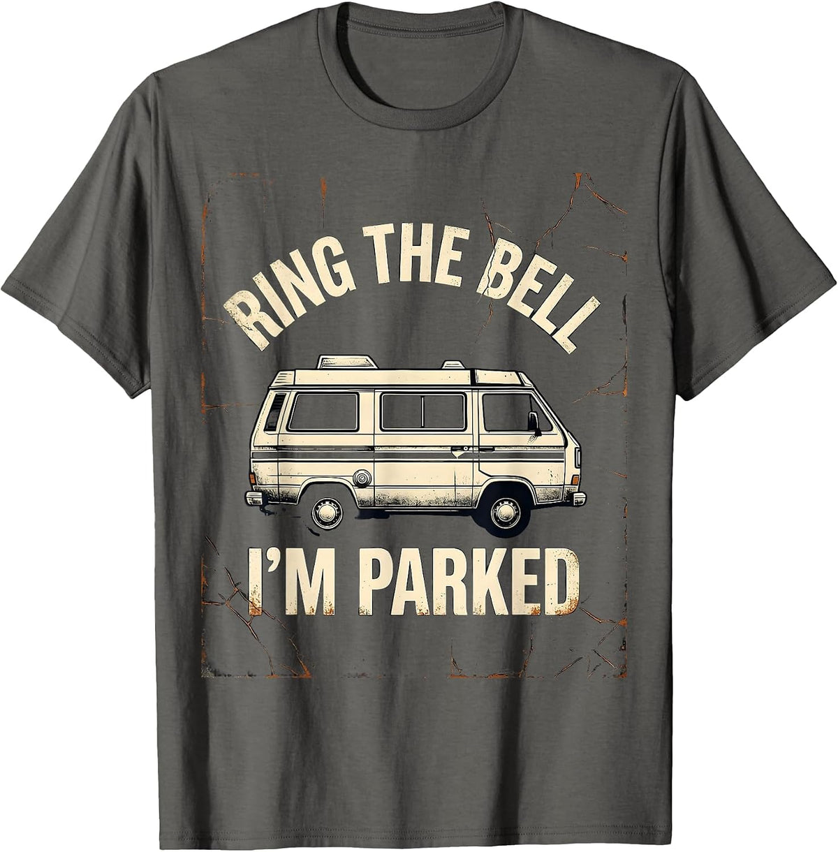 Men's RING THE BELL, I'M PARKED Distressed Van Life Nomad Retro T-Shirt - Asphalt Grey