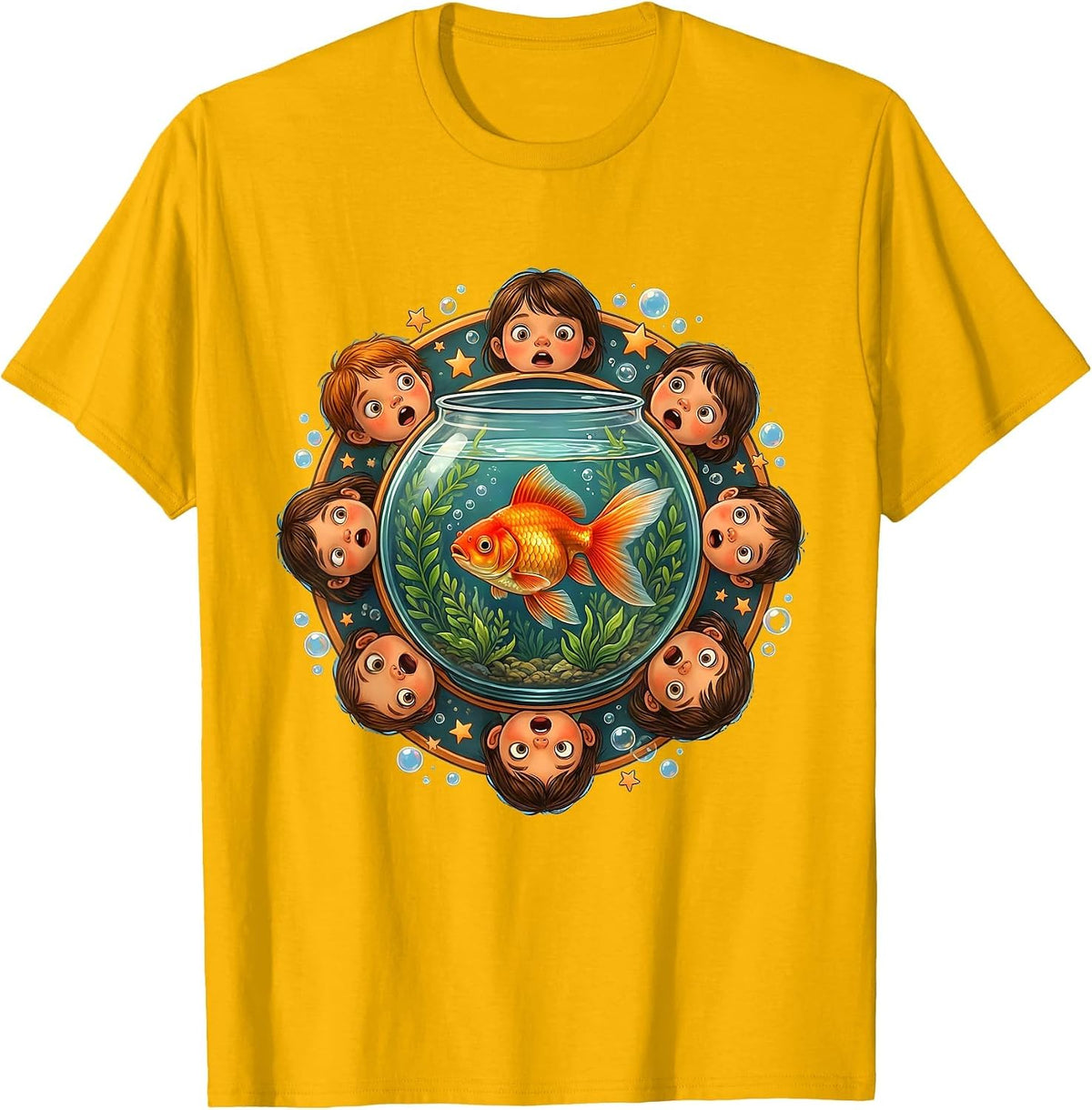 Men's Preschool Teacher Fishbowl Curious Kids Graphic T-Shirt - Golden Yellow