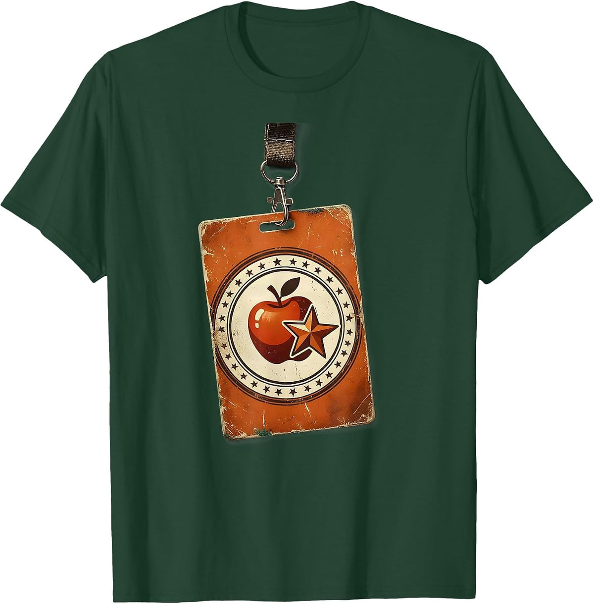 Substitute Teacher Badge Clip Graphic Design T-Shirt - Dark Green