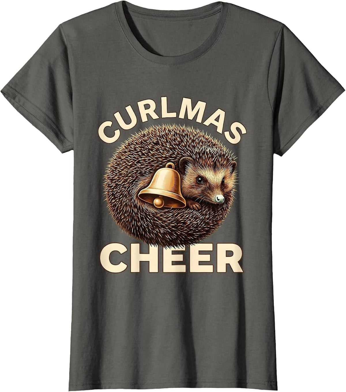 Women's Curlmas Cheer Cute Hedgehog Christmas Humor Novelty Gift T-Shirt - Asphalt Grey