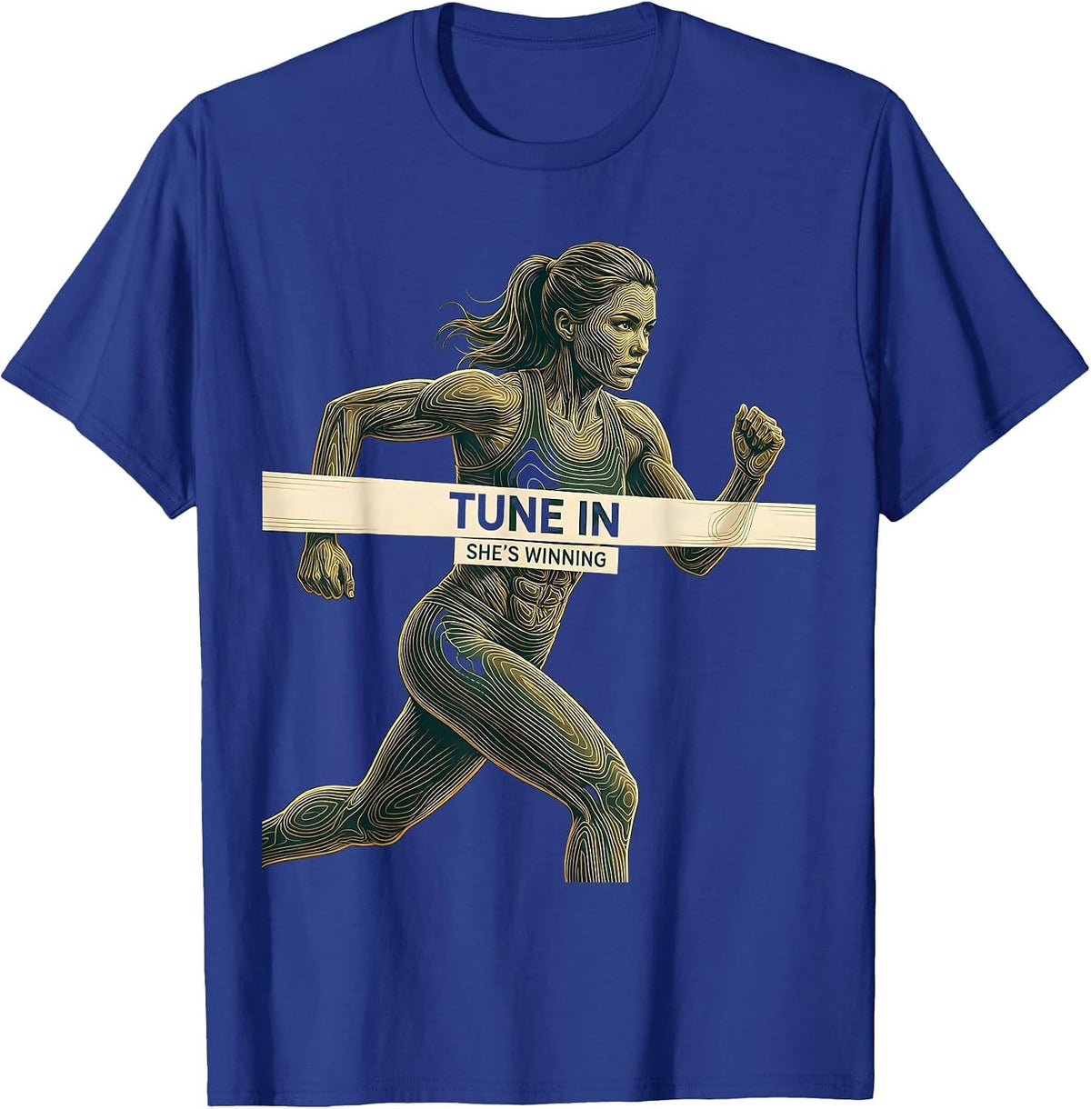 Tune In She's Winning Sports Fan Graphic Design T-Shirt - Royal Blue