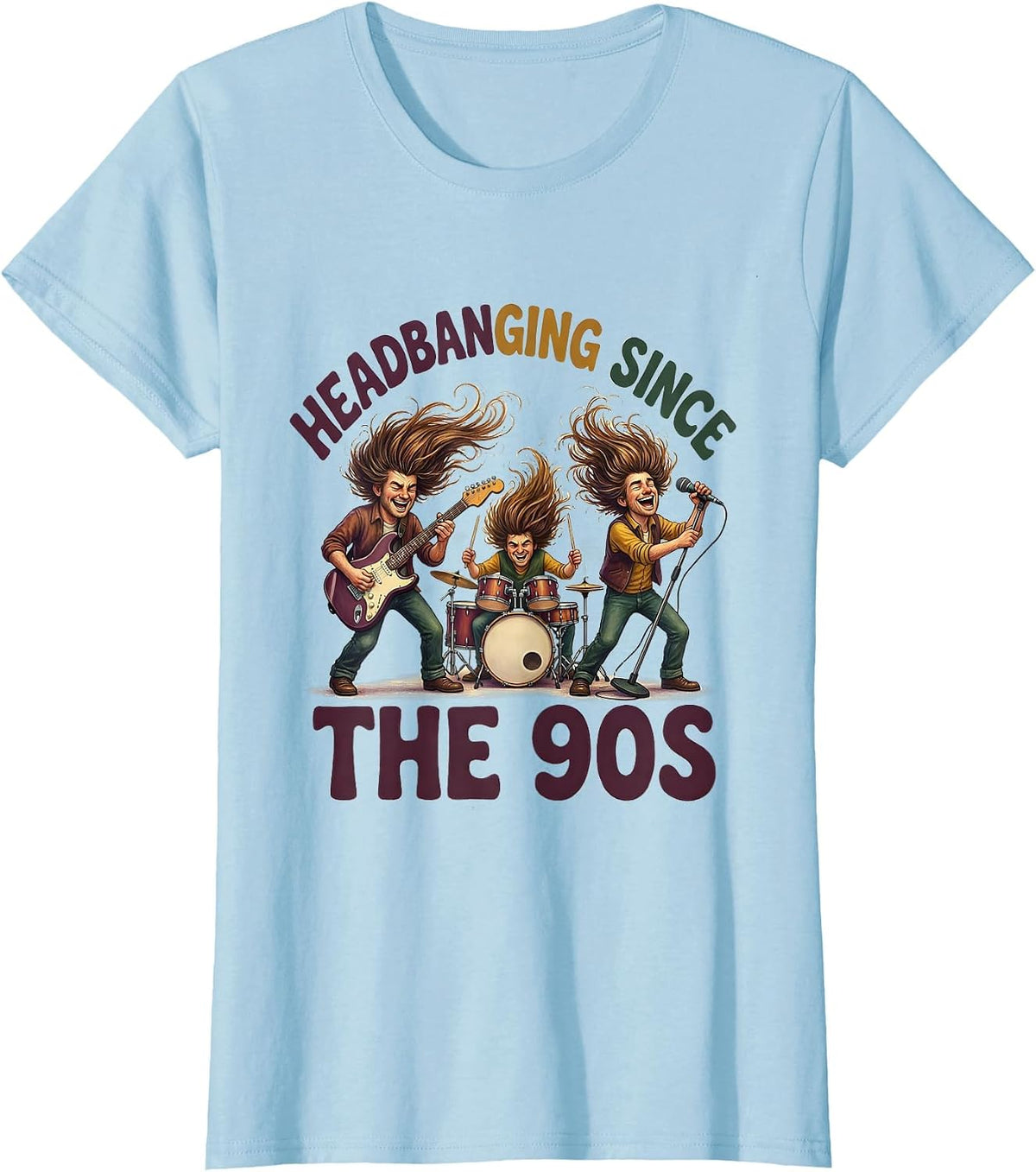 Headbanging Since the 90s Rock Music Design T-Shirt - Baby Blue