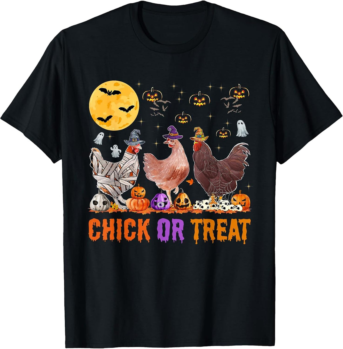 Fall Halloween Chicken Pumpkin Chick Or Treat Spooky T-Shirt - Black