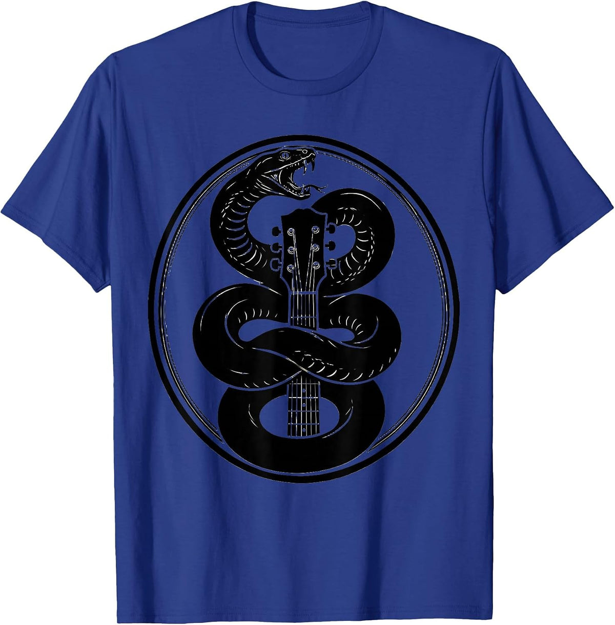 Snake Coiled Guitar Neck Classic Rock Graphic T-Shirt - Royal Blue
