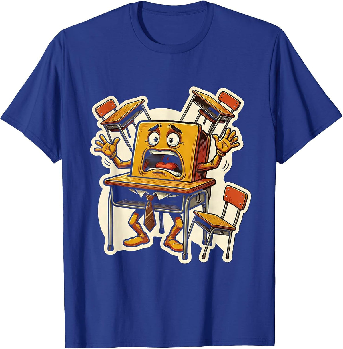 Substitute Teacher Chaotic Classroom Desks Design T-Shirt - Royal Blue
