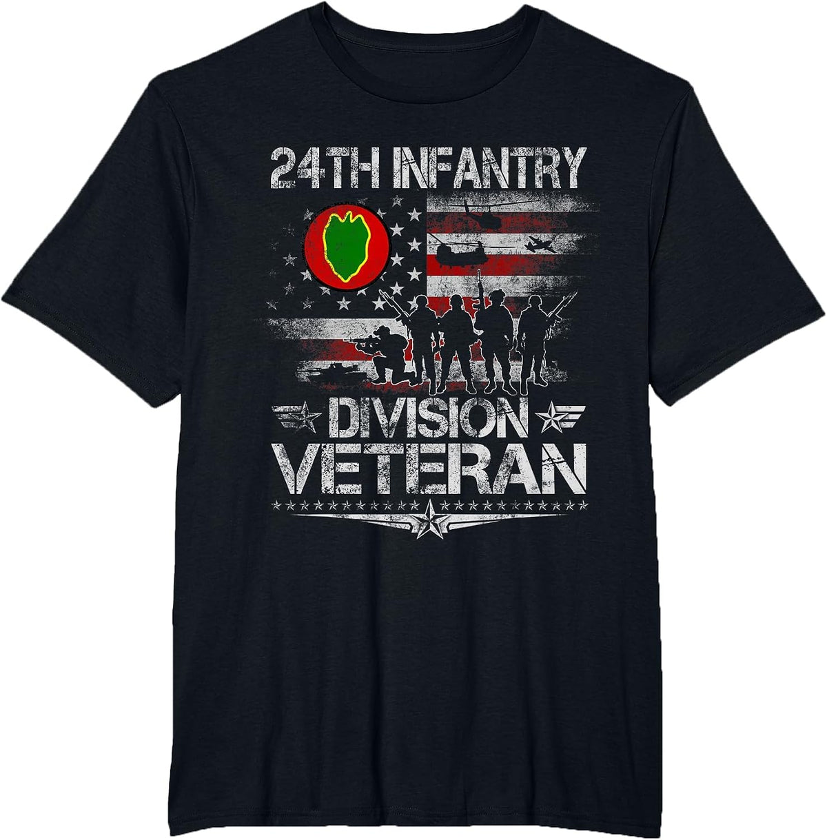 24th Infantry Division Veteran Military Veterans Day Vintage T-Shirt - Black