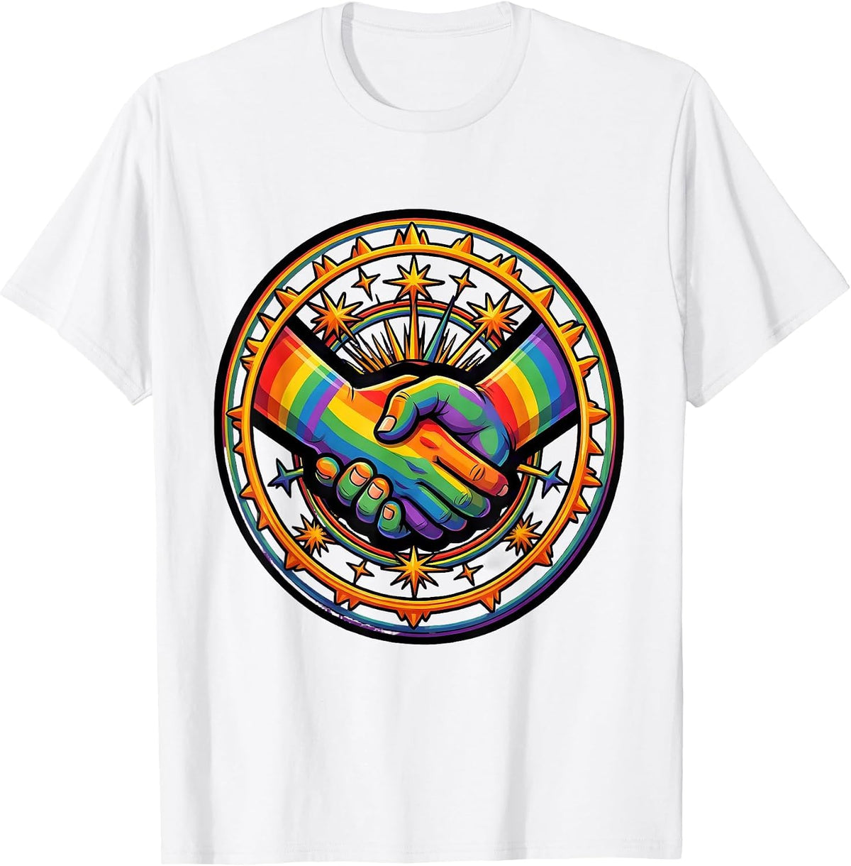 Men's Glowing Interlocked Hands Pride Unity Design T-Shirt - White