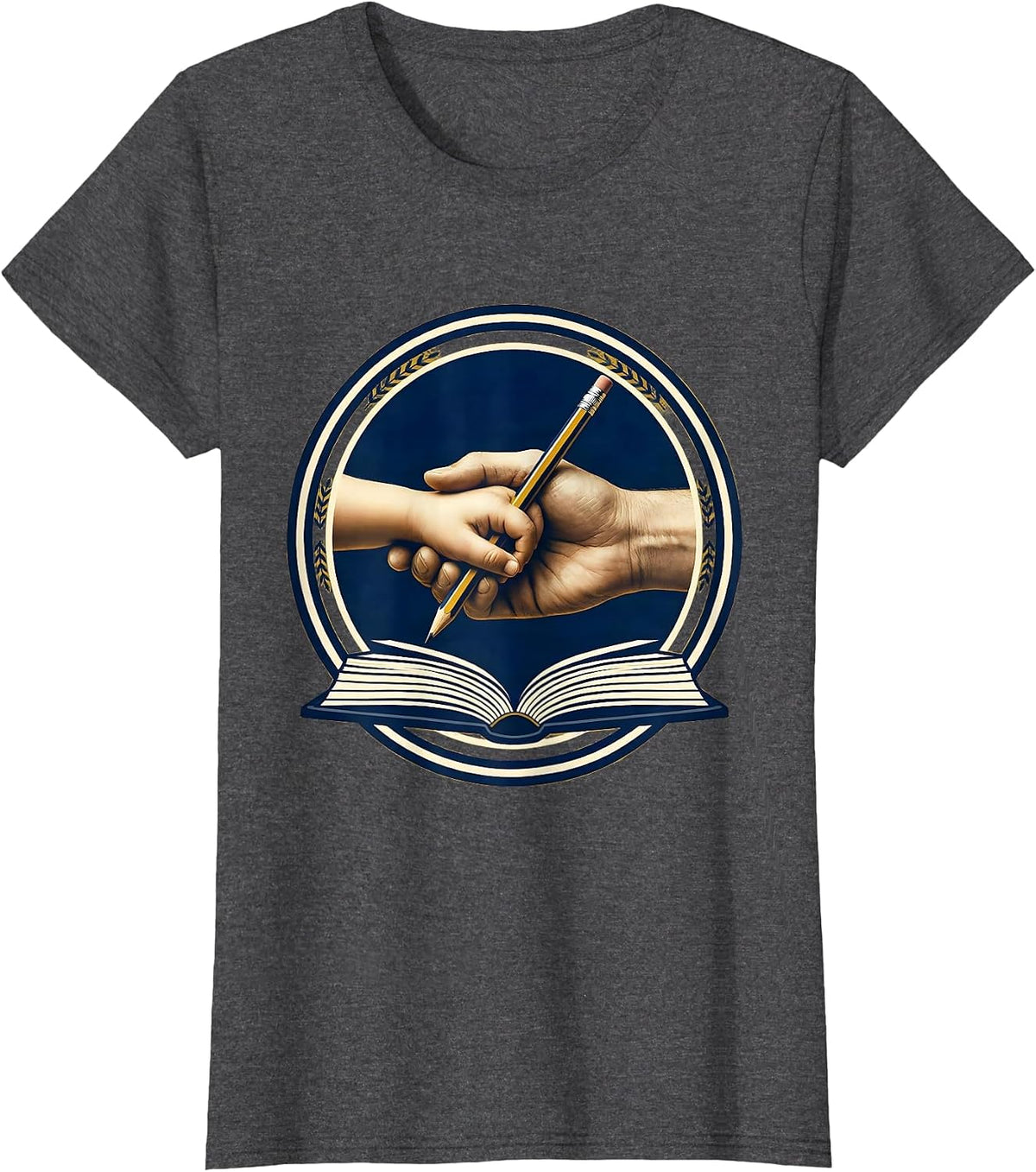 Women's Paraprofessional Hands Guiding Child Learning Art T-Shirt - Dark Heather Grey