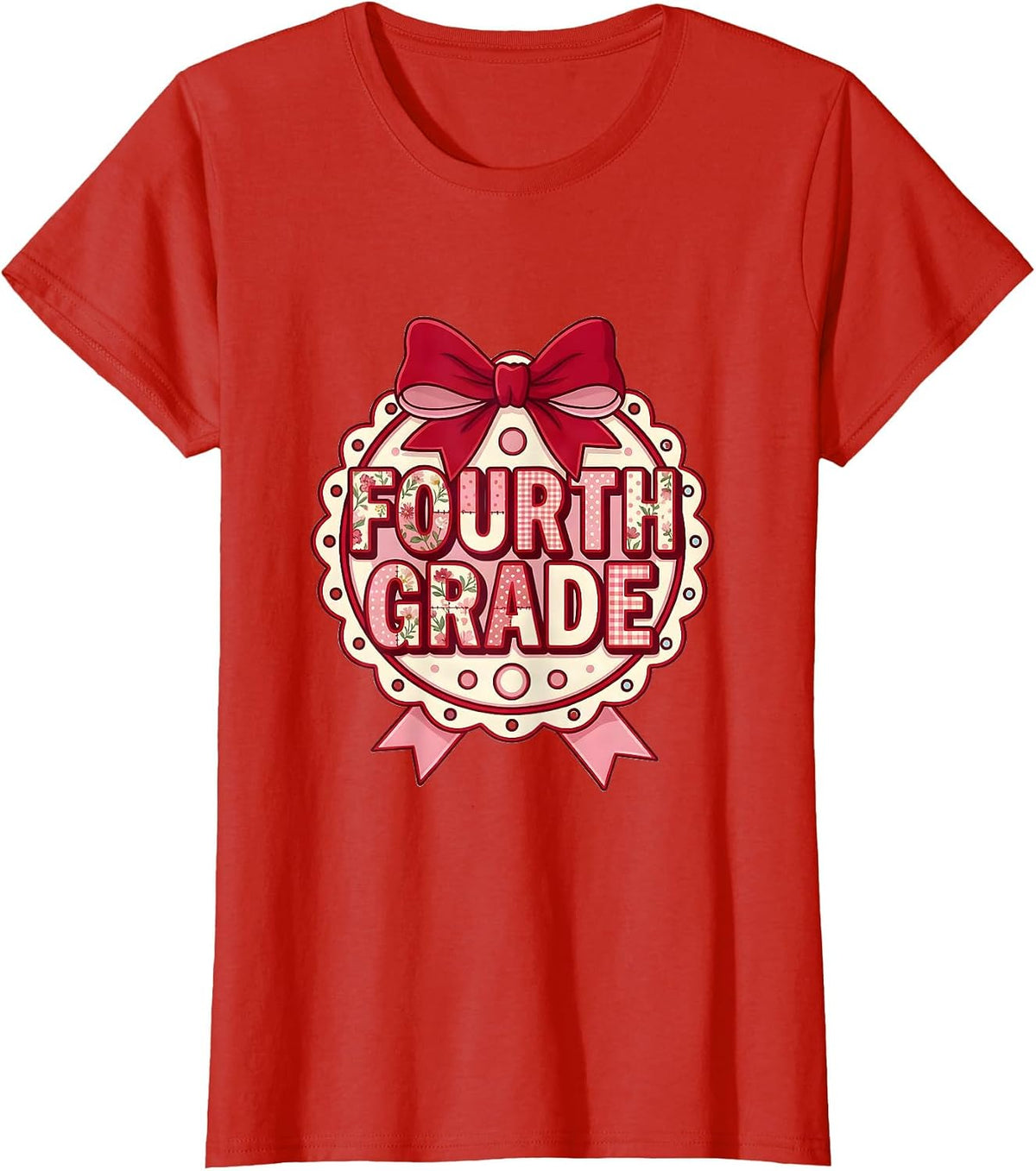 Women's Fourth Grade Coquette Ribbon Back To School Teacher Girl T-Shirt - Red