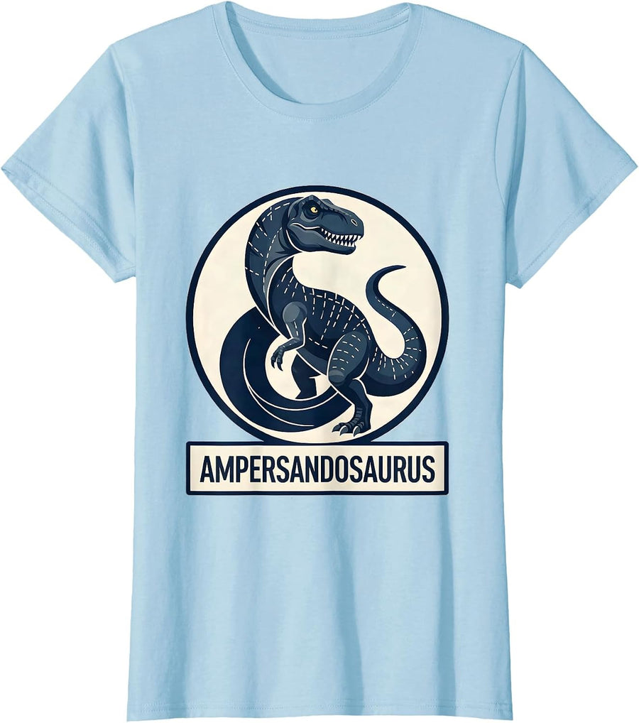 Women's Ampersandosaurus Funny Grammar Teacher Dinosaur Humor T-Shirt - Baby Blue