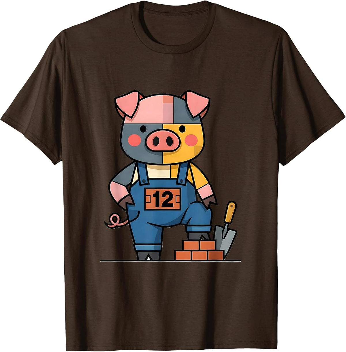 12 Flat Vector Pig Lover Halloween Costume Humor T-Shirt - Brown