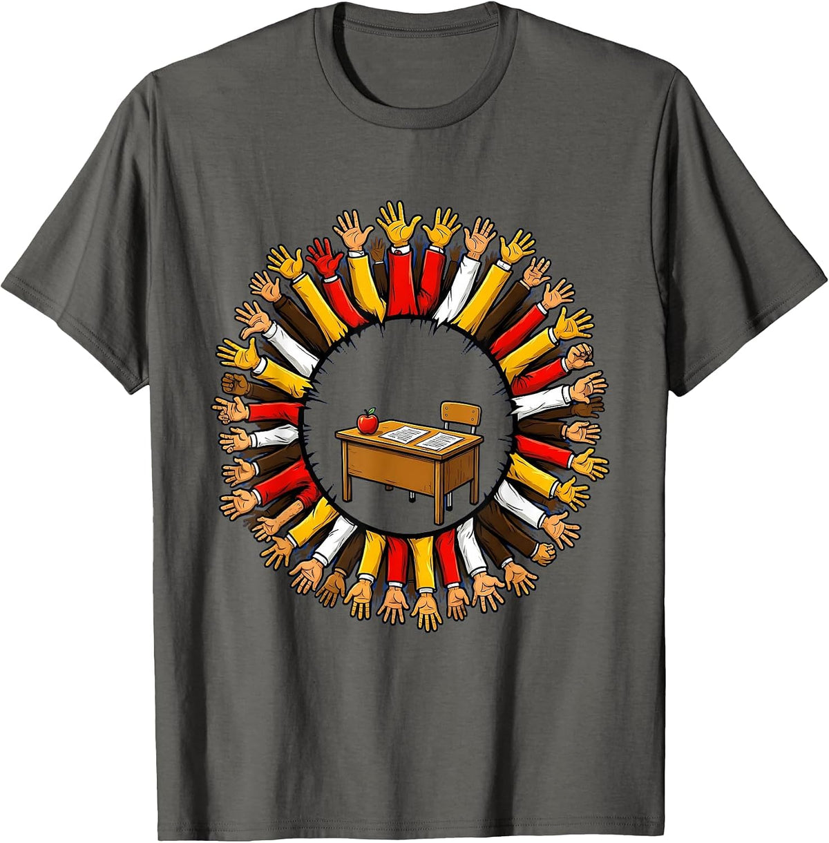 Substitute Teacher Wildly Raised Hands Classroom T-Shirt - Asphalt Grey