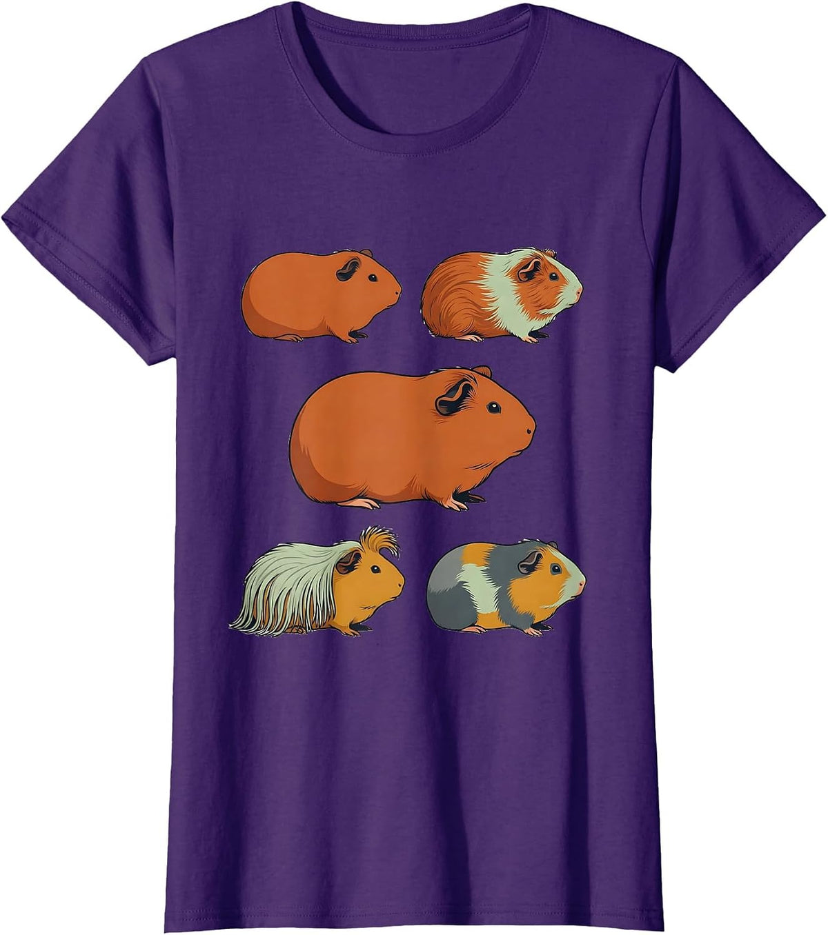 Women's Guinea Pig Breeds Flat Vector Art Cavy Lover Gift T-Shirt - Purple