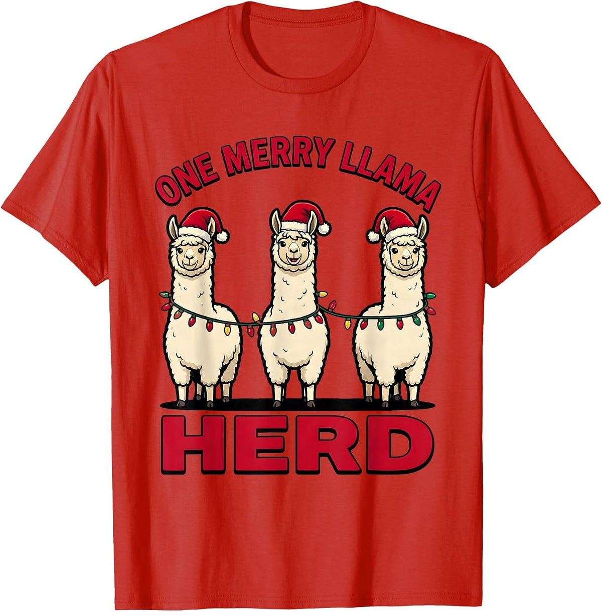 Men's One Merry Llama Herd Funny Llama Lover Christmas Humor T-Shirt - Red