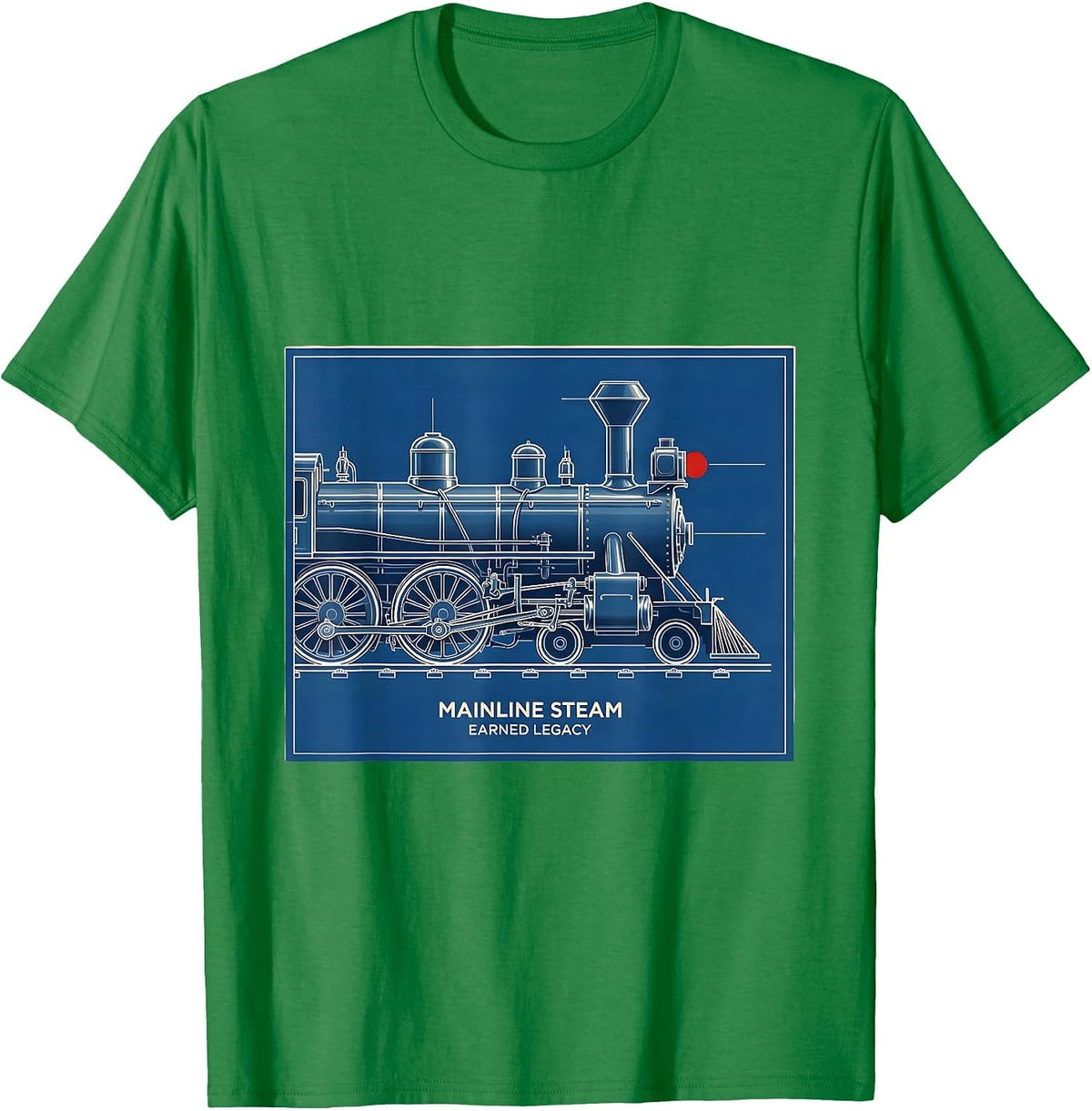 Mainline Steam Earned Legacy Vintage Steam Locomotive T-Shirt, Men, Kelly Green, Medium - As Pictured