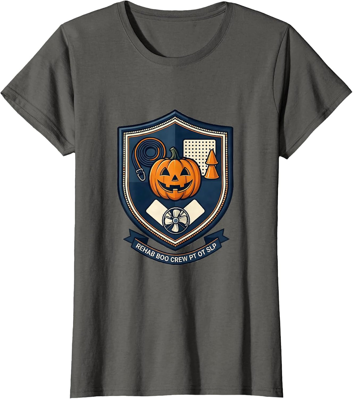 Women's Rehab Boo Crew PT OT SLP Funny Halloween Rehab Therapist T-Shirt - Asphalt Grey