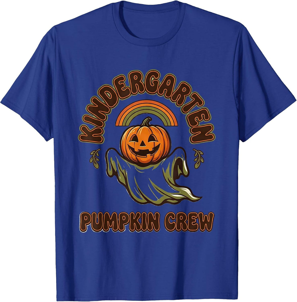 Men's Kindergarten Pumpkin Crew Retro 70s Halloween Teacher T-Shirt - Royal Blue