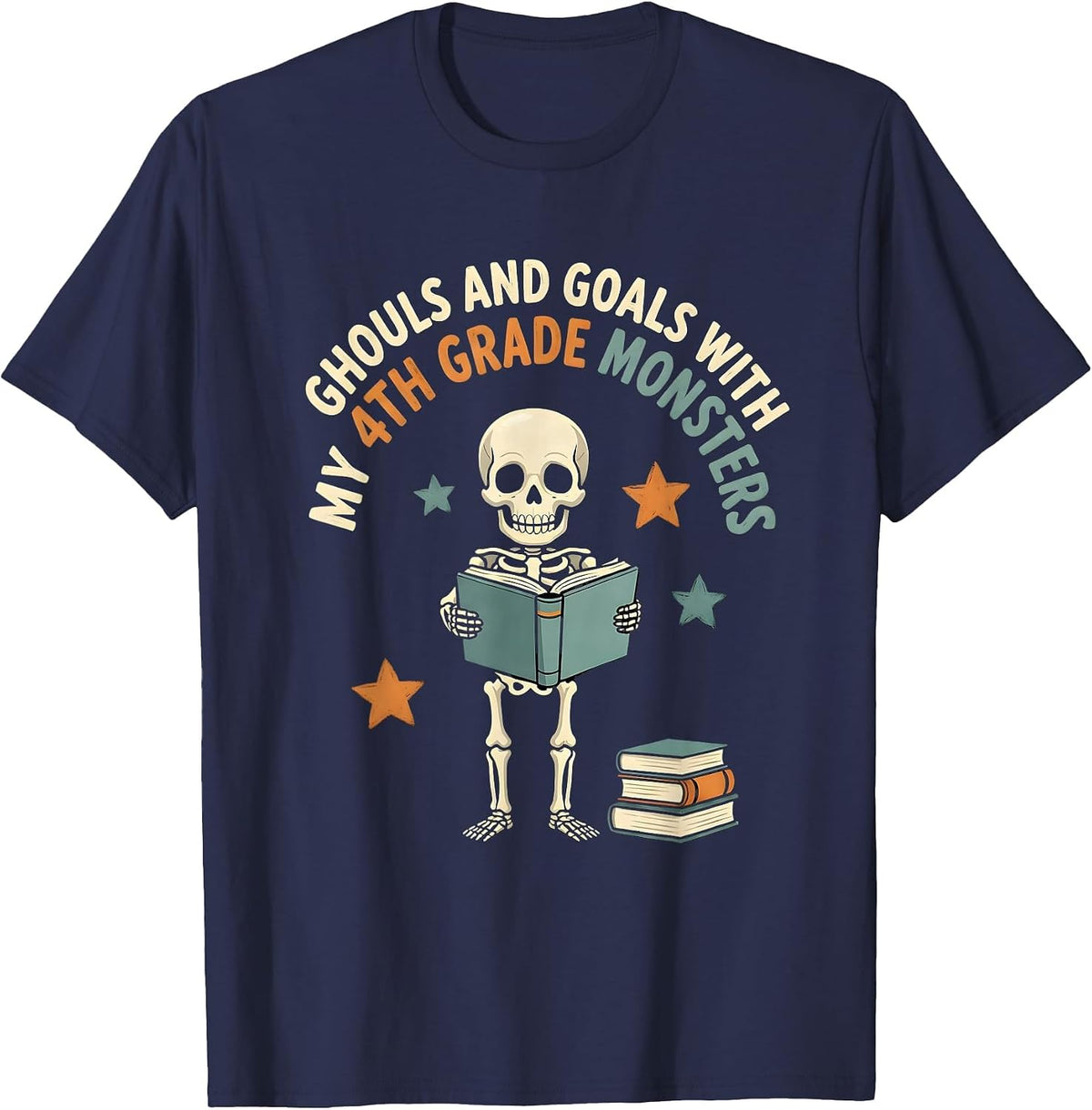 Ghouls And Goals With My 4th Grade Monsters Teacher T-Shirt - Navy Blue