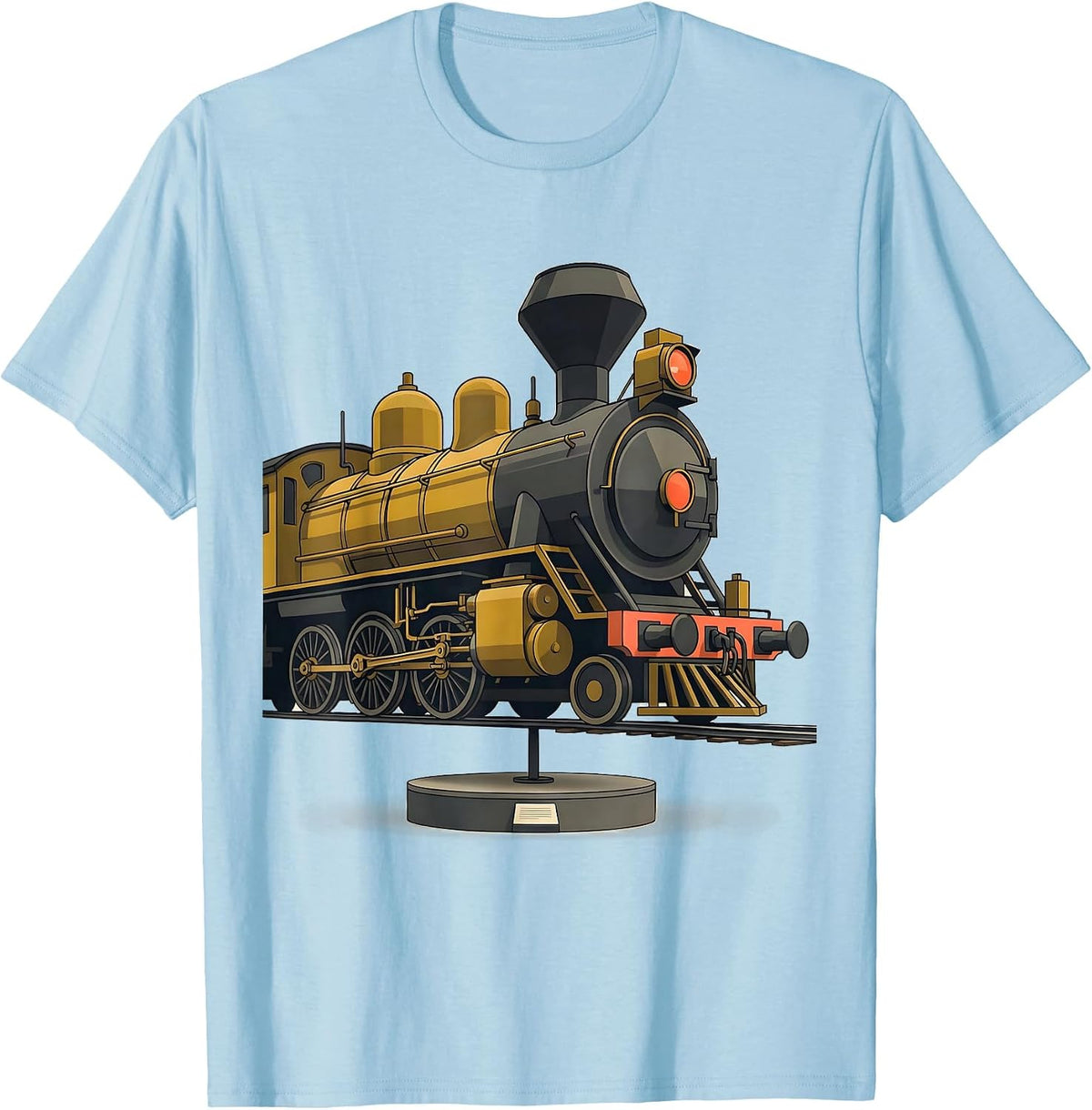 Men's Oversized Steam Locomotive Midcentury Modern Train T-Shirt - Baby Blue
