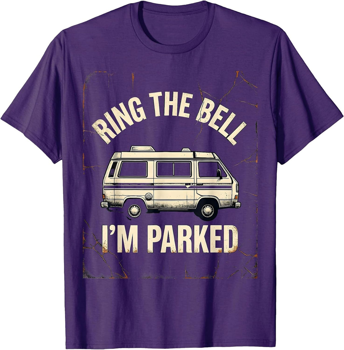 Men's RING THE BELL, I'M PARKED Distressed Van Life Nomad Retro T-Shirt - Purple