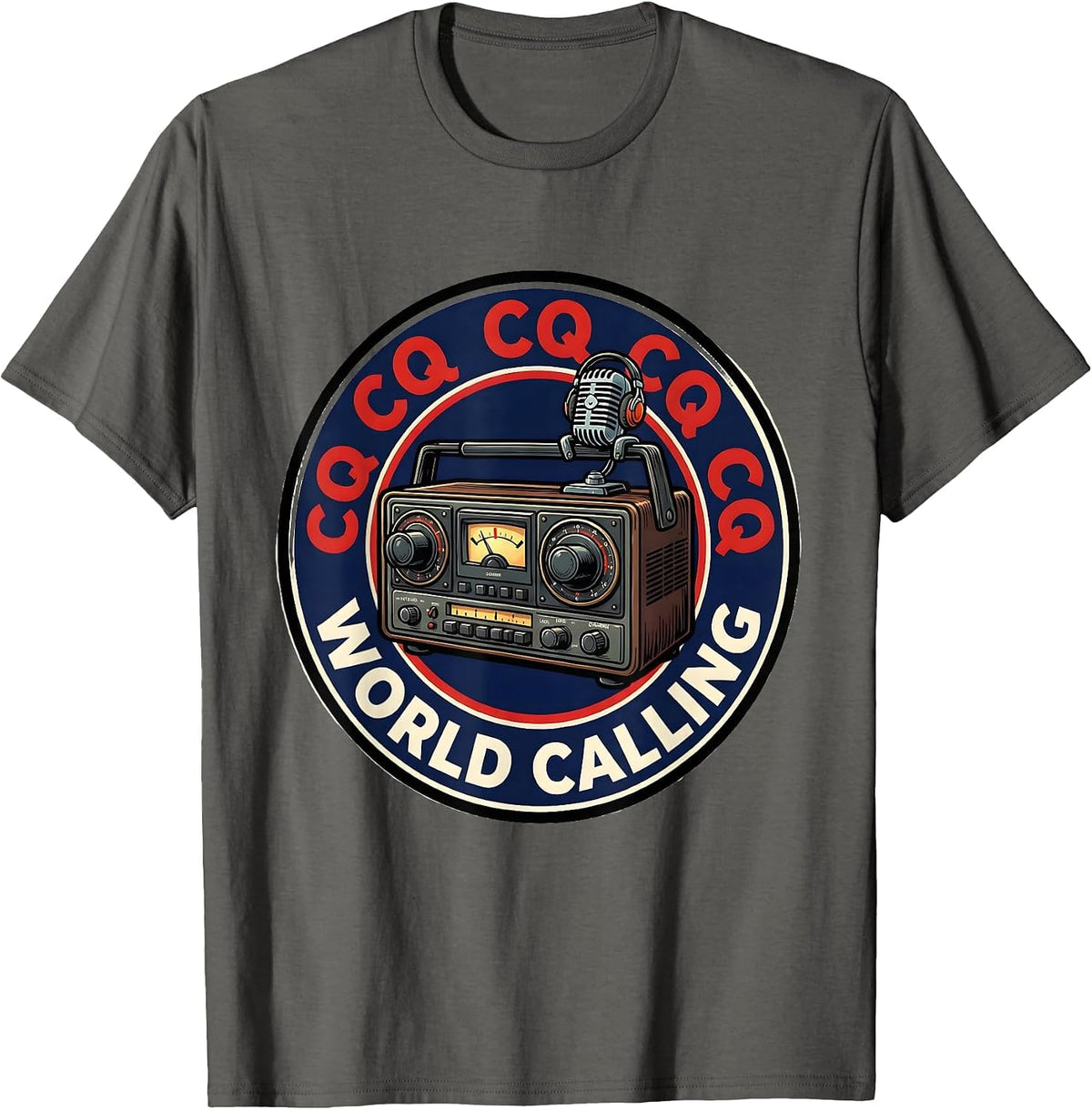 CQ CQ CQ, World Calling Vintage Ham Radio Design T-Shirt - Asphalt Grey