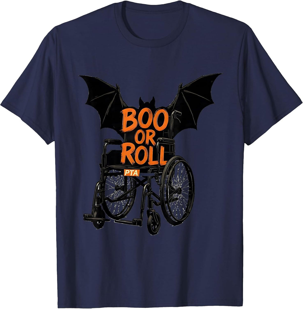 Men's Boo Or Roll PTA Funny Physical Therapy Halloween Workwear T-Shirt - Navy Blue