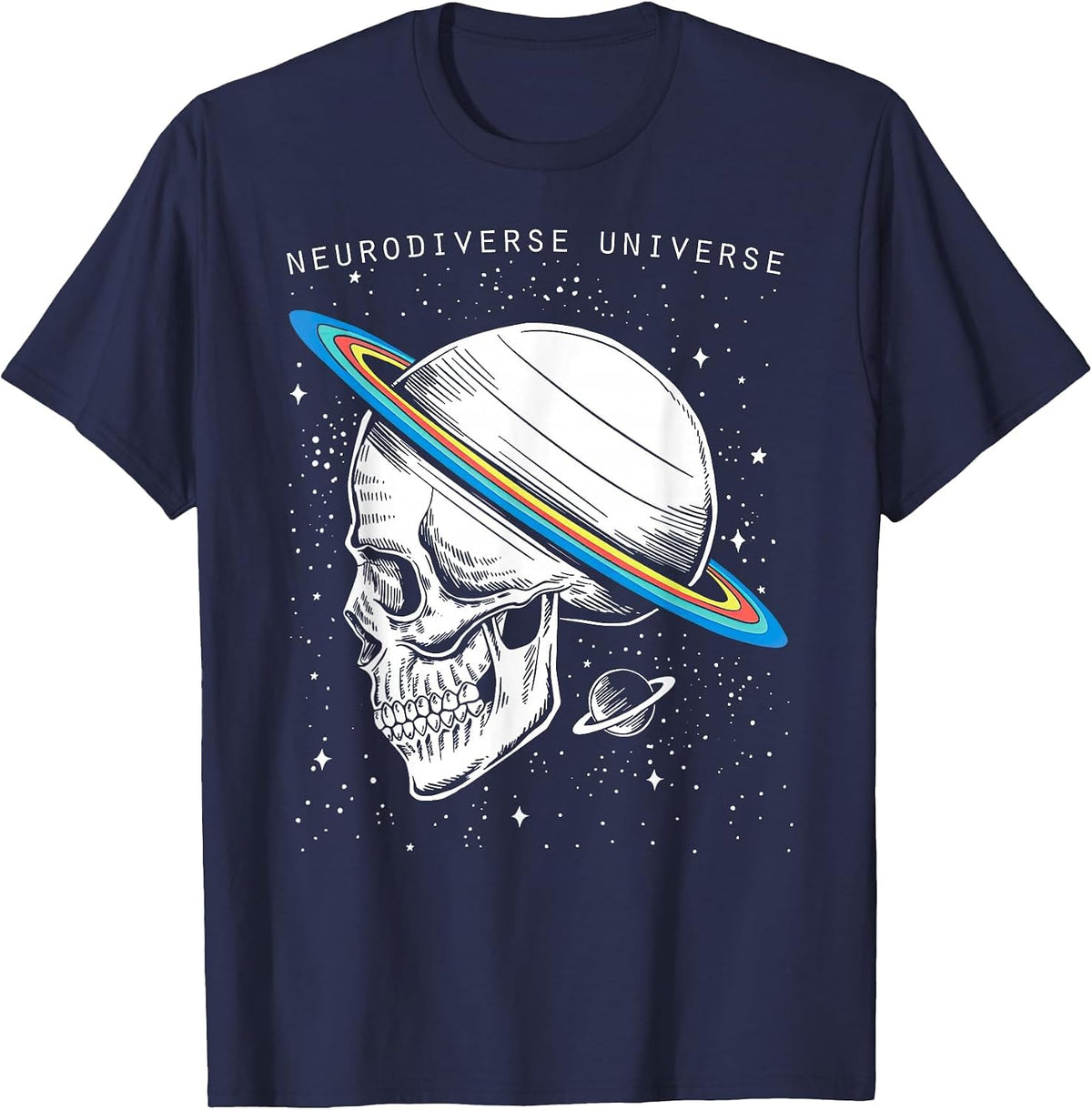 Neurodiverse Universe Skull Neurodiversity Autism Awareness T-Shirt - Navy Blue