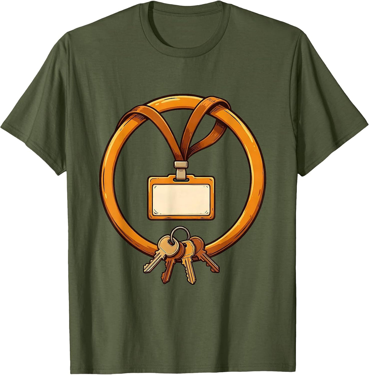 Men's Paraprofessional Lanyard Keys and Name Badge Graphic T-Shirt - Olive Green