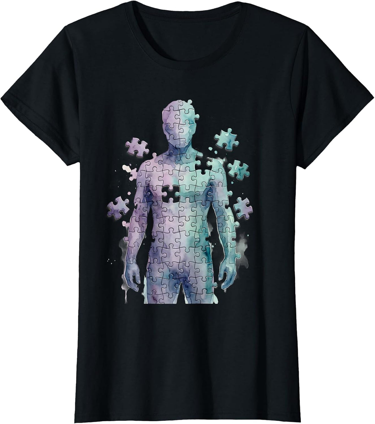Puzzle Piece Figure Mental Health Awareness Design T-Shirt - Black
