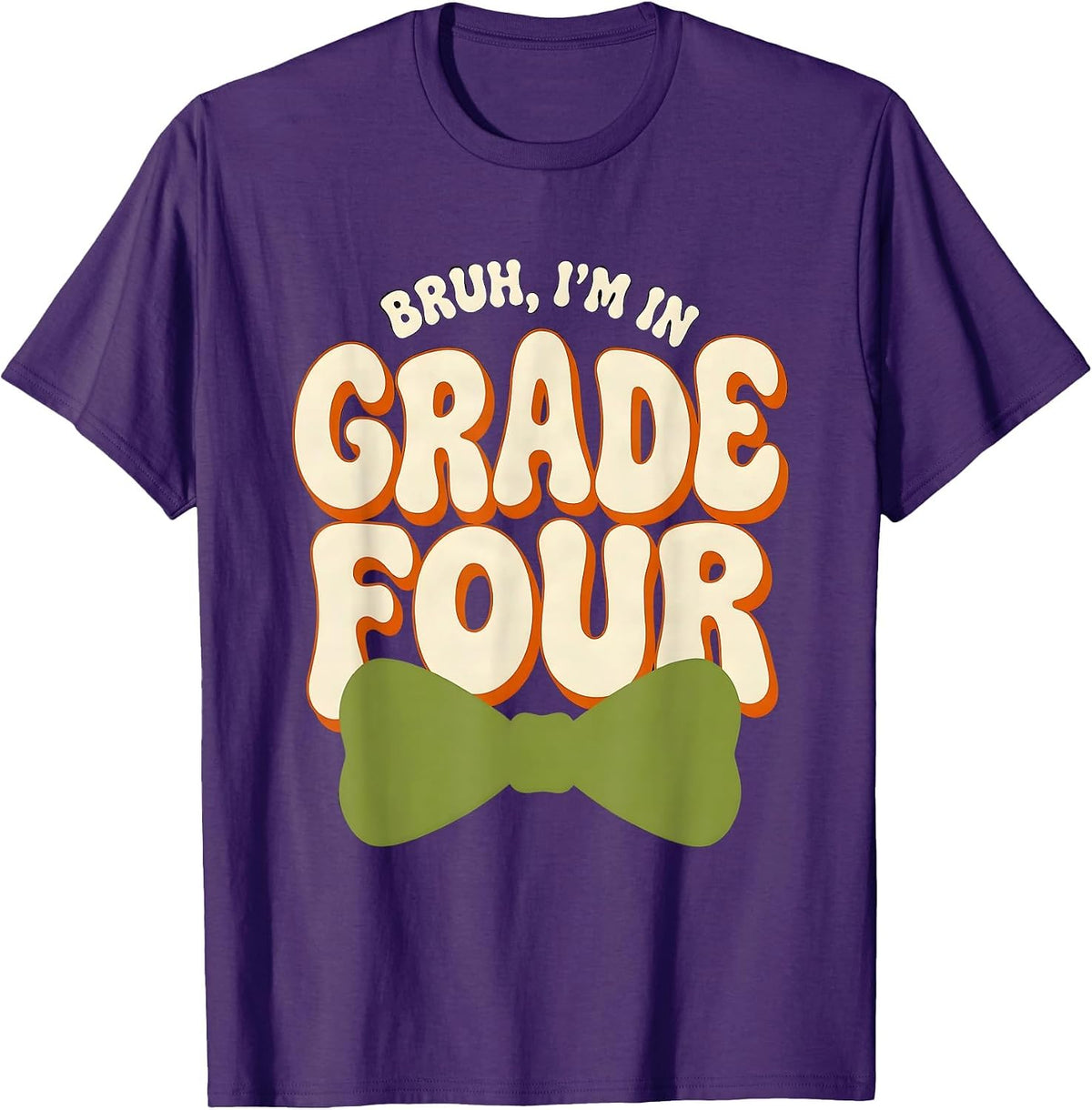 Bruh I'm In Grade Four Retro Messy Bun First Day Of School T-Shirt - Purple