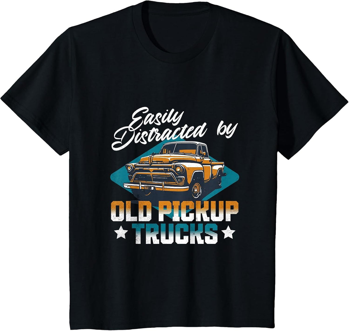 Easily Distracted By Old Pickup Trucks Funny Car Guy Men T-Shirt - Black