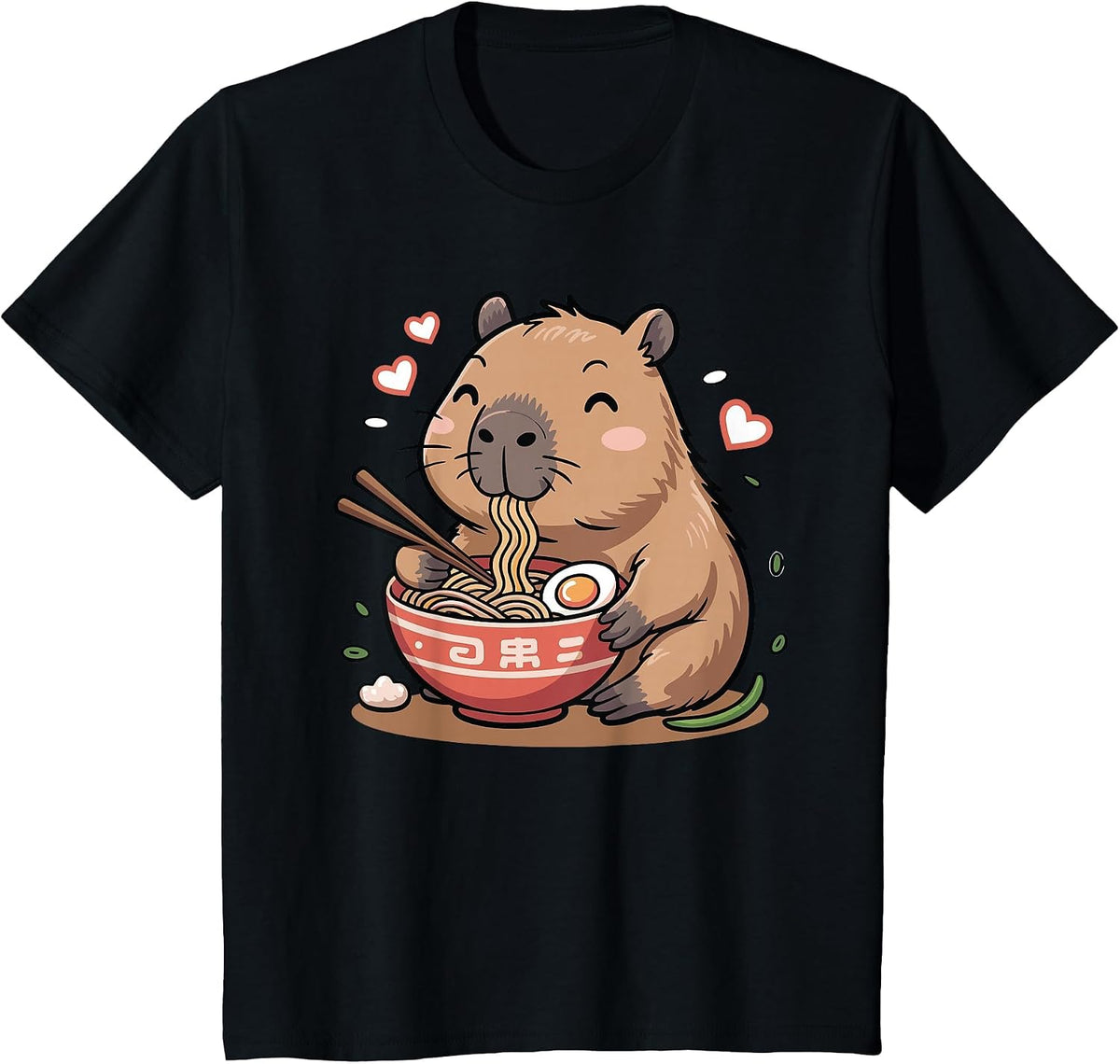 Capybara Eating Ramen Noodles Japanese Art Cute Capybara T-Shirt - Black