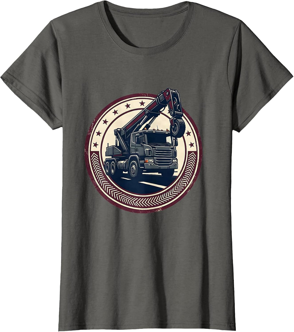 Women's Recovery Truck Emblem Patriotic Driver Occupation Pride T-Shirt - Asphalt Grey