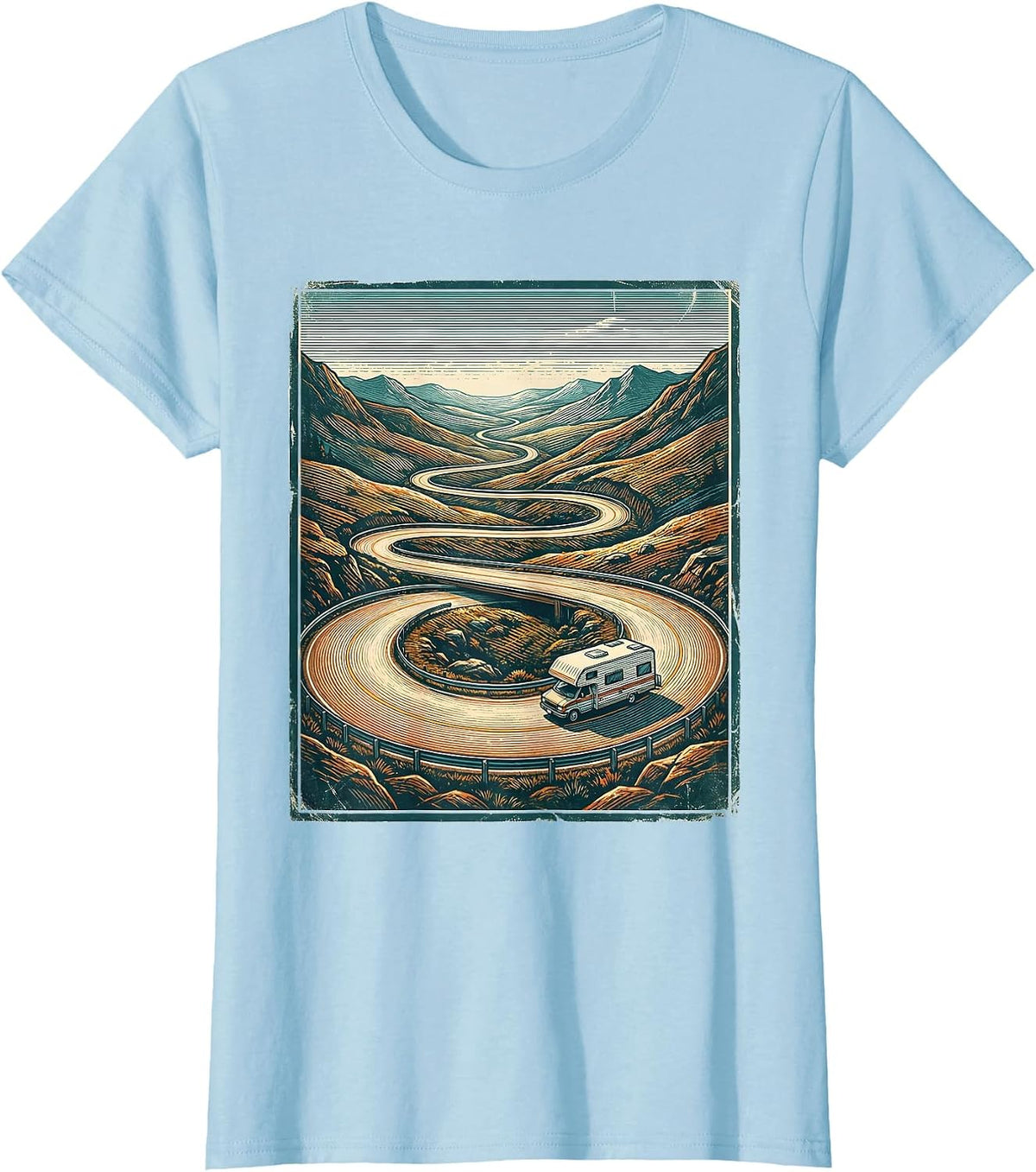 Retro Van Life Scenic Road Trip Camper Van Nostalgia T-Shirt - Baby Blue
