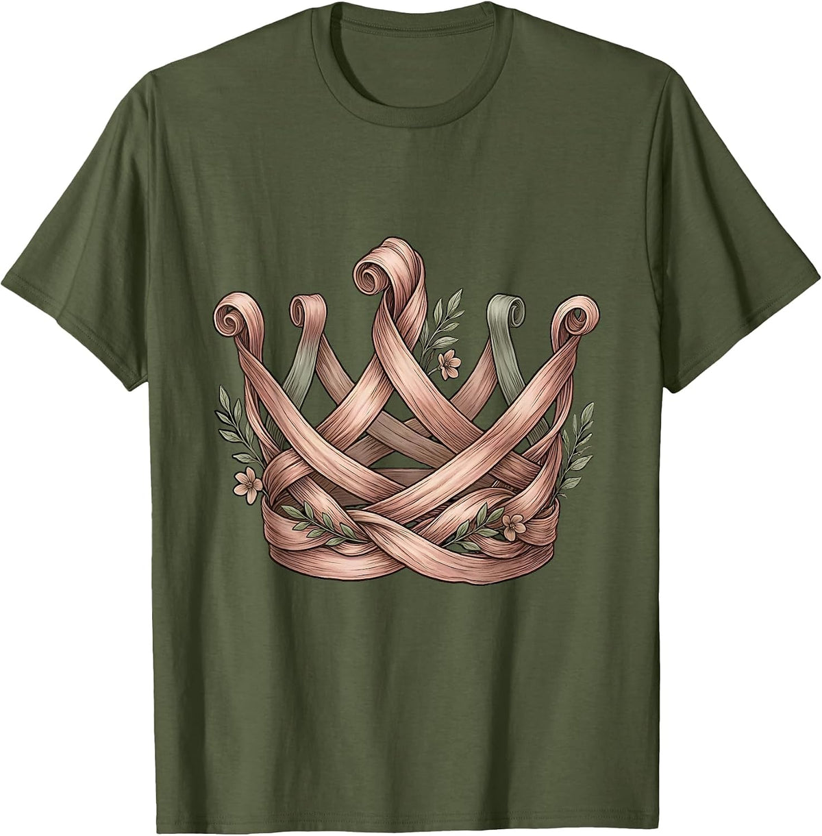 Rainbow Ribbon Crown Pride Graphic T-Shirt - Olive Green