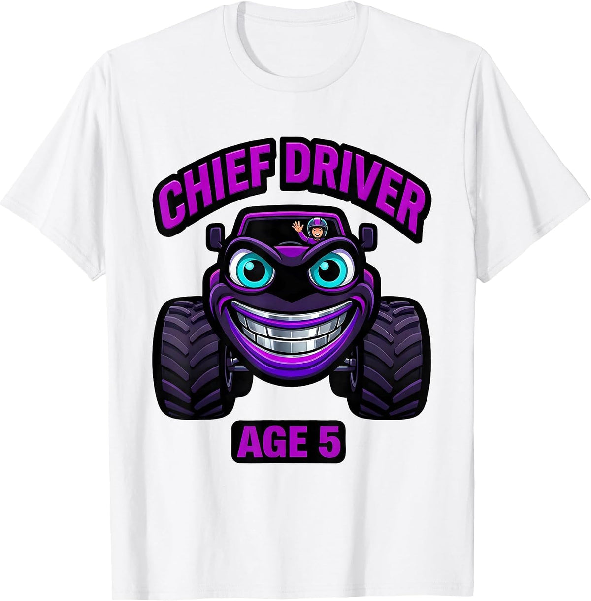 Men's Chief Driver Age 5 Monster Truck Birthday Girl Party T-Shirt - White
