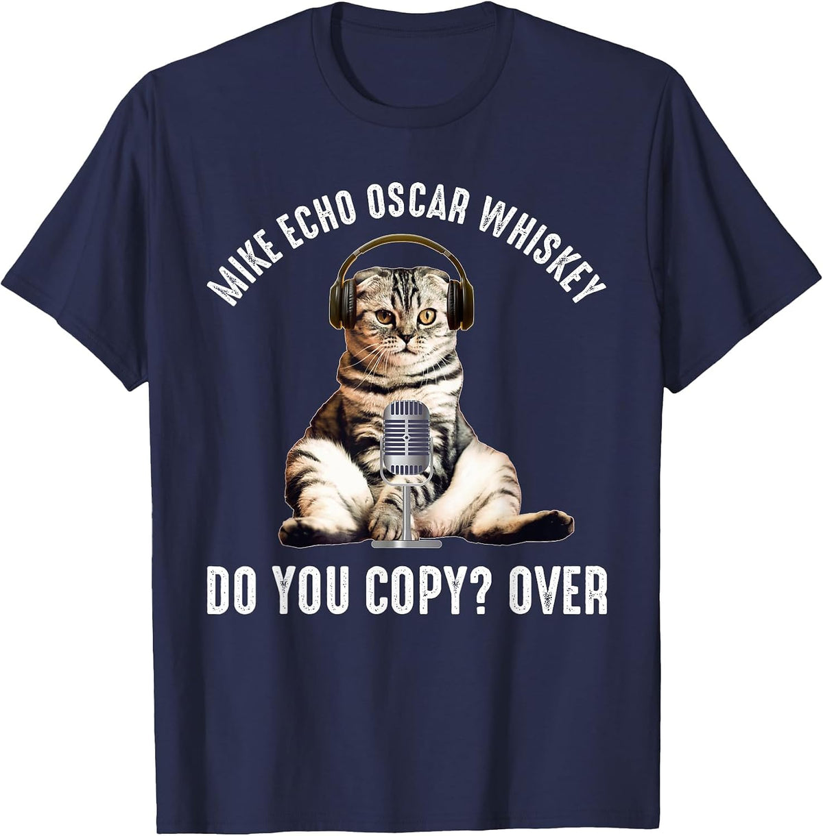 Mike Echo Oscar Whiskey Funny Ham Radio Cat T-Shirt - Navy Blue